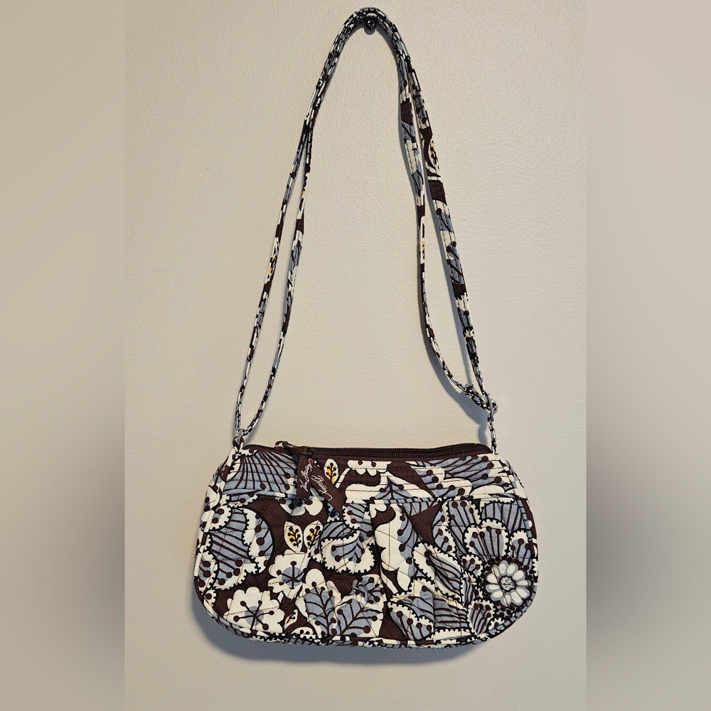 Vera Bradley crossbody purse, blue, brown, and yellow floral pattern